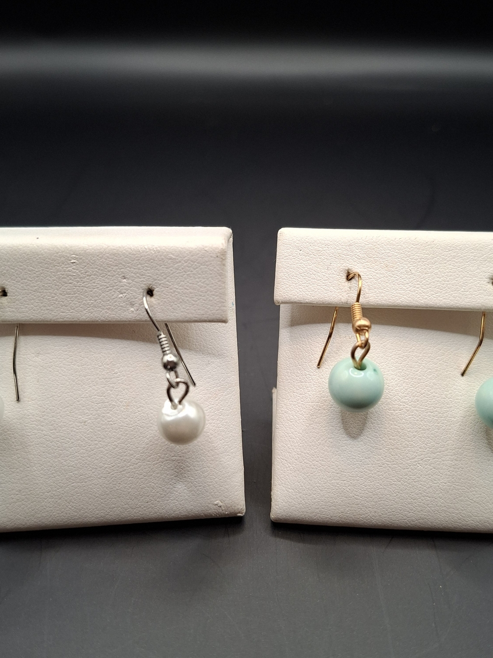 Faux Pearl and Mint Bead Dangle Earrings - Women Jewelry